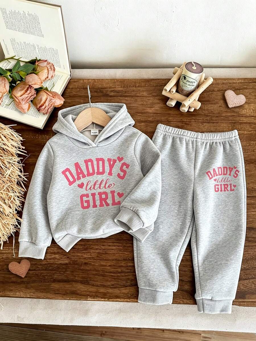 Bộ quần áo bé gái 2 món in Daddy's Little Girl, len dệt mềm, áo hoodie nỉ mùa thu đông dáng thoải mái - Màu Xám nhạt - Xem 1