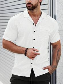 Manfinity CasualCool Men's Solid Color Single-Breasted Pocket Short Sleeve Shirt - White - View 7
