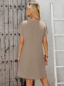 EMERY ROSE Women's Solid Color Pocket Casual Everyday Summer Dress City Break Office Everyday Travel Brunch Work All Khaki - Brown - View 2