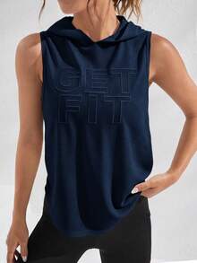 SHEIN Sports 女款休閒百搭鏤空無袖連帽衛衣 - Iron Gray - 查看 4