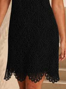 ELLERISSA Plus Size Black Sleeveless Lace Shift Mini Dress - Black - View 6