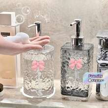 1Pc 420ml Clear Wave Shape Soap Dispenser With Pump, Refillable Liquid Shower Gel Lotion Container, Portable Bathroom Travel Accessory Decor - various - View 1