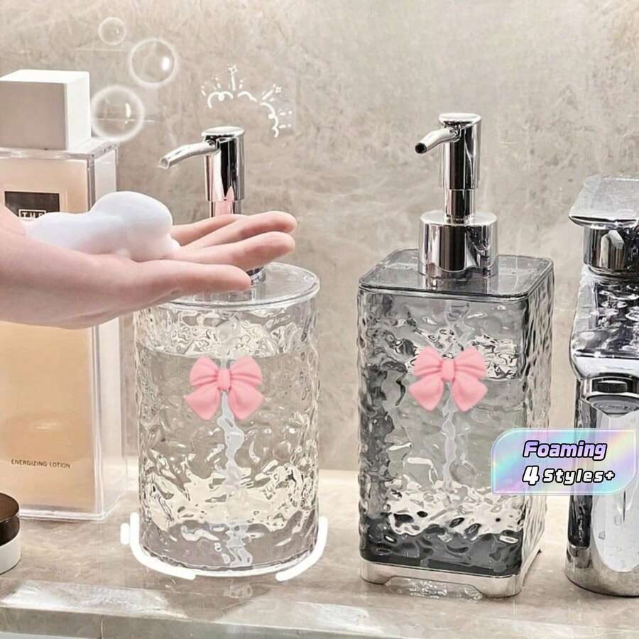 1Pc 420ml Clear Wave Shape Soap Dispenser With Pump, Refillable Liquid Shower Gel Lotion Container, Portable Bathroom Travel Accessory Decor - various - View 1