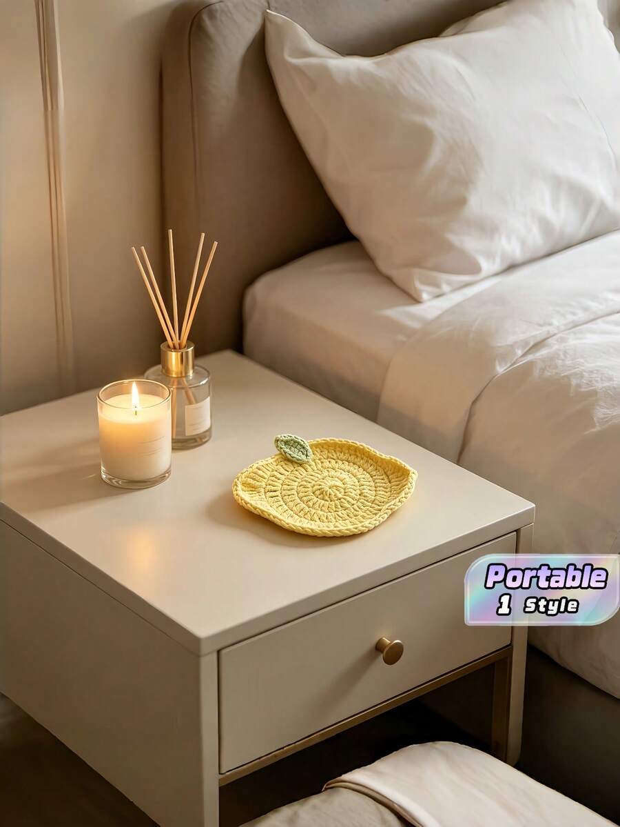 2Pcs Hand Crocheted Imitation Lemon Coaster, Fresh Style Coffee Cup Mat - Multicolor - View 1