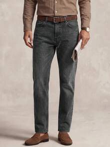 Lornavo Celana Jeans Denim Kasual Serbaguna Pria untuk Pemakaian Sehari-hari dengan Saku dan Kancing - Dark Grey - View 5