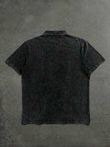 Manfinity Roughcore Men's Washed Distressed Polo Shirt, Street Casual, Summer - Black - View 2