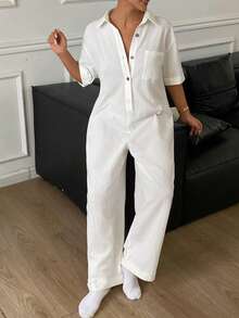 DAZY Women's White Minimalist Summer Loungewear Jumpsuit - White - View 8