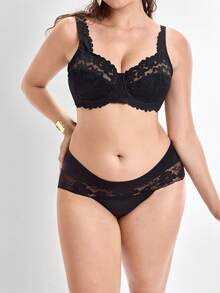 Slumbrini Plus Size Black Lace Underwire Comfortable Supportive Bra Plus Lingerie For Women Plus Size Bra Full Coverage Push Up Bra Push Up Bra Curve - Black - View 6