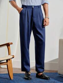 VeloEdit Men's Solid Color Single-Breasted Long Sleeve Suit Blazer And Pocket Decorated Suit Pants Set For Ceremony Formal WeddingFall Winter Business Commute‌ Old Money - Navy Blue - View 8