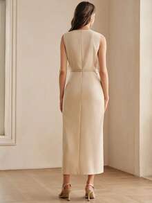 Anewsta Summer New Women's Elegant Simple Sleeveless Dress, Suitable For Daily Wear, Commuting, Gatherings, Dates, Wedding Guest - Apricot - View 2
