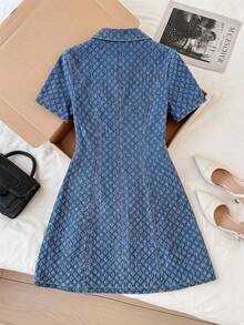 SHEIN MOD 女款夏季休閒前開扣牛仔洋裝 - 藍色 - 查看 2