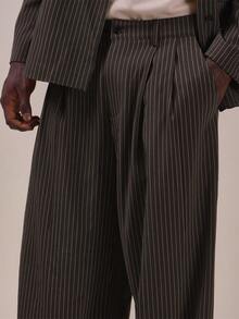 Musero Oversized Loose Fitting Tailored Trouser Front Pleat Detail Spring Summer Essentials Co Ord Trousers Only - Coffee Brown - View 5