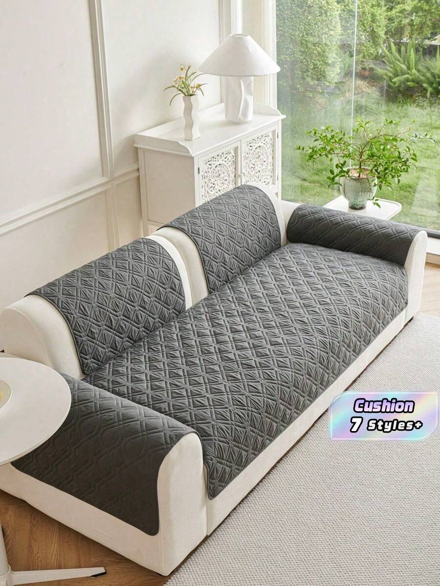 Grey Checkerboard Sofa Cover Waterproof Non Slip Cushion Protection Modern Home Decor Stretchable Fit Machine Washable All Season Use - Dark Grey - View 1