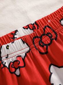 HELLO KITTY AND FRIENDS | SHEIN 少女卡通可愛圖案印花長袖上衣與長褲居家服套裝 節慶穿搭 秋冬開襟衫 - 紅色 - 查看 7