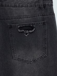 Modcrash 1 buah Celana Jeans Pria Model Lebar dengan Detail Sobek, Gaya Vintage Amerika, Kasual, Longgar, Ukuran Besar (Produk Tidak Termasuk Sabuk dan Aksesoris) Musim Gugur/Musim Dingin - Hitam - View 10