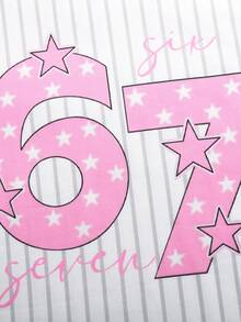 SHEIN 青少年女孩夏季柔軟粉色與杏色拼接67號印花休閒運動套裝，適用於正式場合、外出、度假、街頭穿搭，適合任何場合，姐妹與親子穿搭，可愛女孩套裝 - 粉色 - 查看 3
