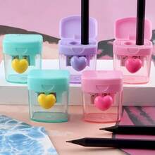 1pc Macaron Color Pencil Sharpener, Transparent Double Hole Pencil Sharpener, Pencil Sharpener With Lid,Suitable For School, Must-Have For Back To School Season, Student Gifts - multicolor - View 7