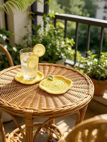 2Pcs Hand Crocheted Imitation Lemon Coaster, Fresh Style Coffee Cup Mat - Multicolor - View 5