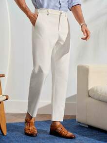 Men's Casual Minimalist Business Commute Slant Pocket Suit Pants - Beige - View 4