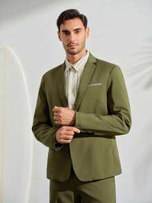 VeloEdit Men's Business Formal Lapel Collar Suit Blazer And Pants Set For Ceremony Formal Wedding Fall Winter Commute‌ Old Money - Dark Green - View 6