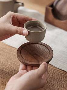 1個黑色胡桃木杯墊 / 1套杯墊組 / 圓形杯墊 / 山毛櫸木杯墊組 / 咖啡杯杯墊,桌面裝飾 - 胡桃木色 - 查看 10
