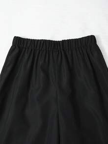 SHEIN 2件套：青少年女孩白色+波點拼接翻領長袖上衣，收腰設計修飾身形，搭配黑色鬆緊腰寬腿褲。面料垂墜順滑，簡約通勤風，適合日常上學與外出 - 黑色 - 查看 7