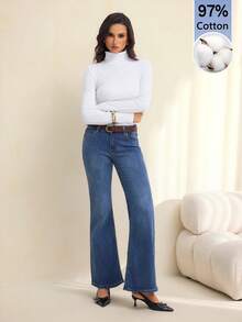 SHEIN Tall Simple Solid Color Slim High Collar White Top, Cotton-Blend Ribbed Texture, High Elasticity, Suitable For Autumn And Winter, Daily Wear - Multicolor - View 6