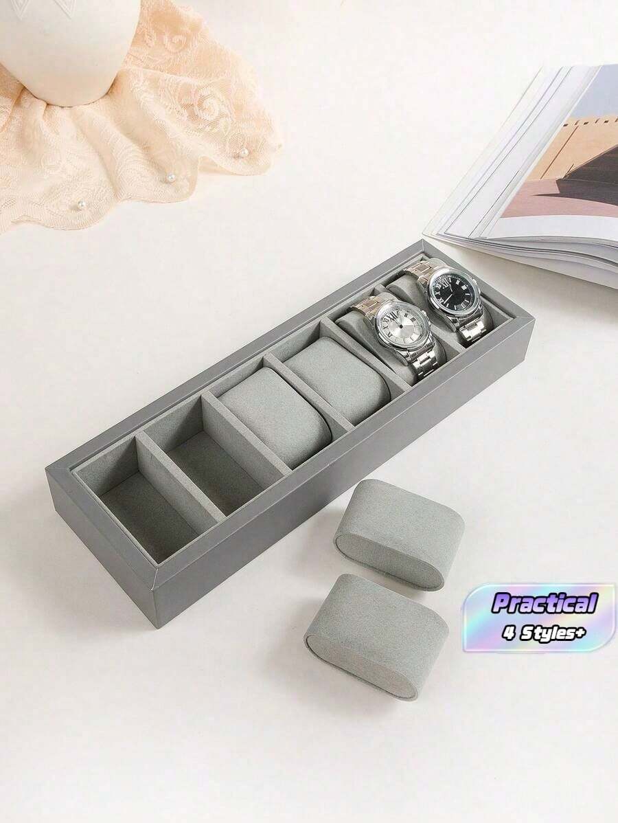 6/12/24/30 Slot Pu Leather Watch Box, Grey/Green Color Large Capacity Watch Display Storage Case - Grey - View 1