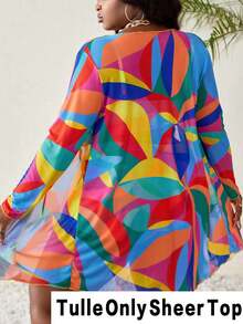 Slaydiva Plus Size Women Random Floral Print Knit Beach Vacation Long Mesh Kimono For Summer - Multicolor - View 2