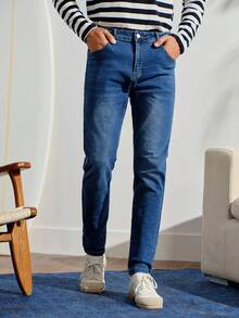 VeloEdit Men's Casual Straight-Leg Jeans With PocketsFall Winter - Dark Wash - View 6