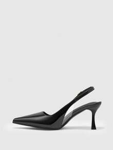CUCCOO BIZCHIC New Pointed Thin High Heel Black Glossy Buckle Rear Strap Slingback Women's High Heel Shoes Fashionable And Simple Daily Commute To Work Profession Fall Shoes - Black - View 4