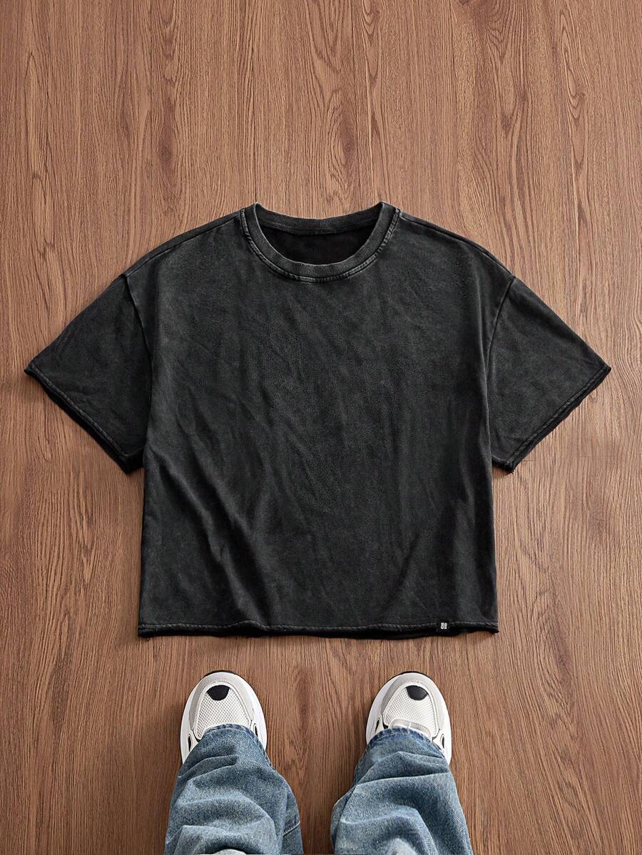 SWAVVY Men's Summer Casual Loose Fit Crew Neck Short Sleeve Standard Size Black Plain T-Shirt - Black - View 1