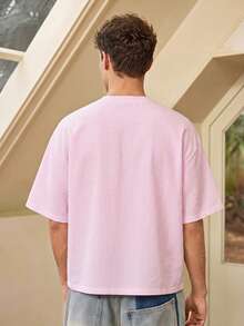 Whitmere Men's Summer Casual Solid Color Printed Short Sleeve Shirt, Tropical Beach Shirt For Vacation - Pink - View 3