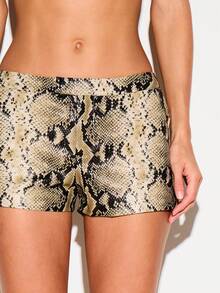 KIZN Snake Print Faux Leather Micro Mini Shorts Low Rise Skin Tight Hot Pants Party Club Night Out Summer - Multicolor - View 7