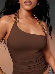 Denimoi Chain Detail Hater Top Sexy Tops GNO Clubwear Dinner Fashion Tops Going Out Concert - Brown - View 1