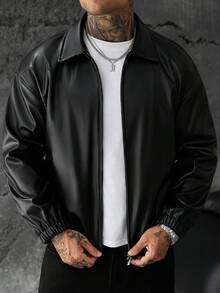 Manfinity Roughcore Mature Casual Best-Selling Men's Jacket, Versatile Commuter Men's Leather Jacket - Black - View 5