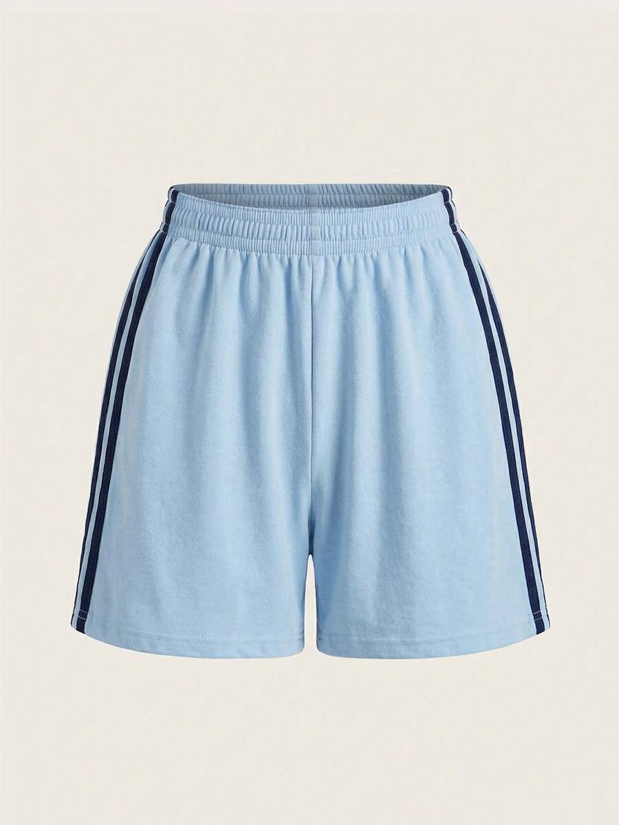 Comfortcana Plus-Size Summer Casual Color-Blocked Striped Shorts - Blue - View 1