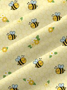 PopScrub Fun Bee Print Yellow Casual Minimalist Scrub Uniform Top - Multicolor - View 3