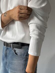DAZY Men's White Textured Knit Long Sleeve Crew Neck Casual T-Shirt Fall - White - View 3