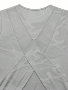 SHEIN Sovereign Charm 女款運動瑜伽戶外健身無袖寬版背心，X交叉網眼後背設計，倒V下擺 - 淺灰色 - 查看 8