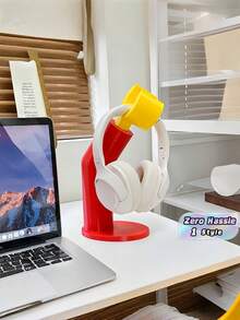 Rotatable Punch-Free Headset Hanger, 3D Cartoon Creative Desktop Storage Shelf, Multifunctional Gaming Accessory Organizer, Aesthetic Desk & Room Decoration Ornament - Multicolor - View 1
