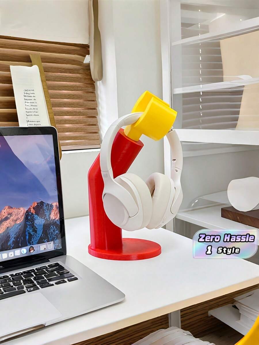 Rotatable Punch-Free Headset Hanger, 3D Cartoon Creative Desktop Storage Shelf, Multifunctional Gaming Accessory Organizer, Aesthetic Desk & Room Decoration Ornament - Multicolor - View 1