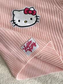 HELLO KITTY AND FRIENDS | SHEIN GraphicGems 女童圓領刺繡針織套頭毛衣，純粉色，可愛甜美休閒風，簡約百搭，柔軟舒適，適合秋季旅行 - 粉色 - 查看 4