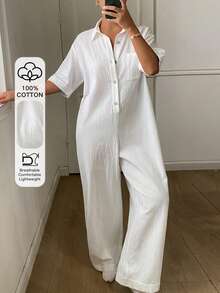 DAZY Women's White Minimalist Summer Loungewear Jumpsuit - White - View 1