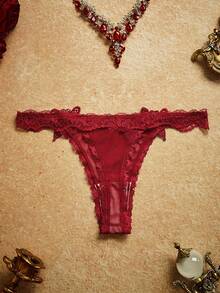 PinupPomp 1pc Women's Burgundy Lace Butterfly T-Back Panty - Burgundy - View 2