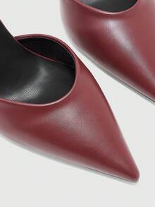 CUCCOO BIZCHIC 女款尖頭酒杯跟酒紅色後踝帶高跟鞋，日常通勤百搭氣質時尚職場鞋 - 亞酒紅色1 - 查看 6
