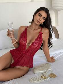 Aloruh بوديسوت داخلية مشرشرة بتطريز ملون بتصميم ظهر مكشوف على شكل صليب - عنابي اللون - مشاهدة 7