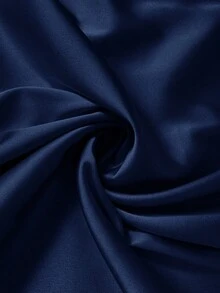 SHEIN Frenchy 休闲法式缎面米色加大码纽扣衬衫，适合办公室、通勤和日常穿着 - 藏蓝色 - 查看 8