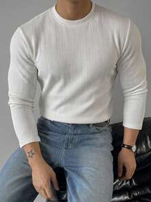 DAZY Men's White Textured Knit Long Sleeve Crew Neck Casual T-Shirt Fall - White - View 5