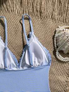 Swim Mod 1pc Striped Ruffle Strap One-Piece Swimsuit For Women, Summer - Blue and White - View 5